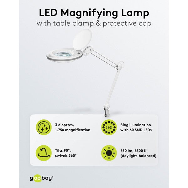 LED-Loeplamp met Tafelklem – 8 W – 1,75x Vergroting – Wit
