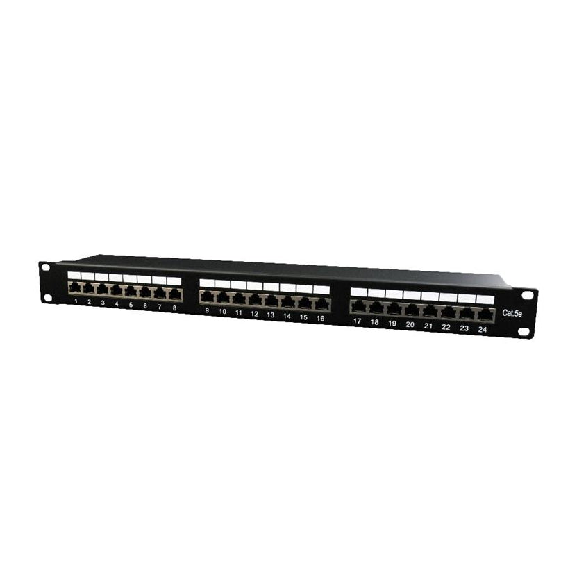 19 inch Cat5e Patchpanel 24-poorts met Vergulde Contacten – Zwart