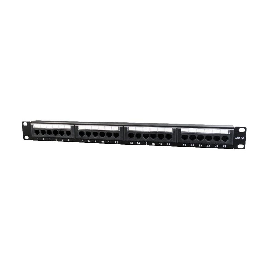 19 inch Cat5e Patchpanel 24-poorts met Kabelorganizer en Vergulde Contacten – Zwart