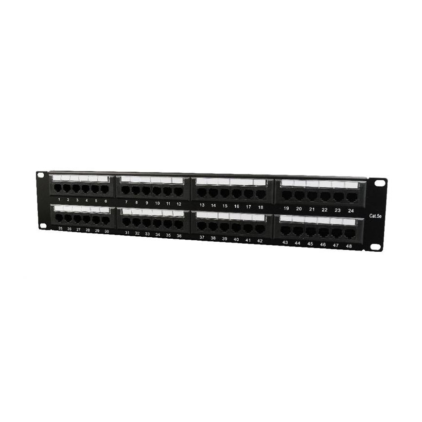 19 inch Cat5e Patchpanel 48-poorts met Kabelorganizer en Vergulde Contacten – Zwart