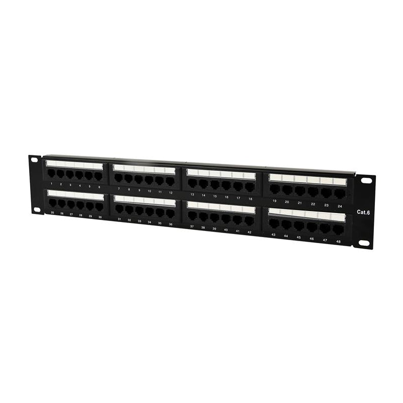 19 inch Cat6 Patchpanel 48-poorts met Kabelorganizer en Vergulde Contacten – Zwart