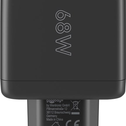 Goobay 68 Watt snellader - 2 x USB C PD + 2 x USB A QC - GaN lader - Met PPS - Zwart