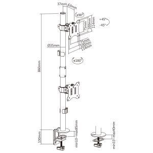 InLine dubbele monitorhouder voor bureau – Verticaal – 17 tot 32 inch – Zwart