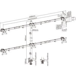 InLine verstelbare monitor bureauhouder voor 6 schermen – 17 tot 32 inch – 7 kg per monitor – Zwart