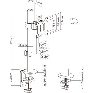 InLine verstelbare monitor bureauhouder – 17 tot 32 inch – 9 kg – Zwart