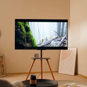 InLine woodstand II TV vloerstandaard met plateau – 43 tot 65 inch – Walnoot/Zwart