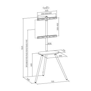 InLine woodstand II TV vloerstandaard met plateau – 43 tot 65 inch – Walnoot/Zwart