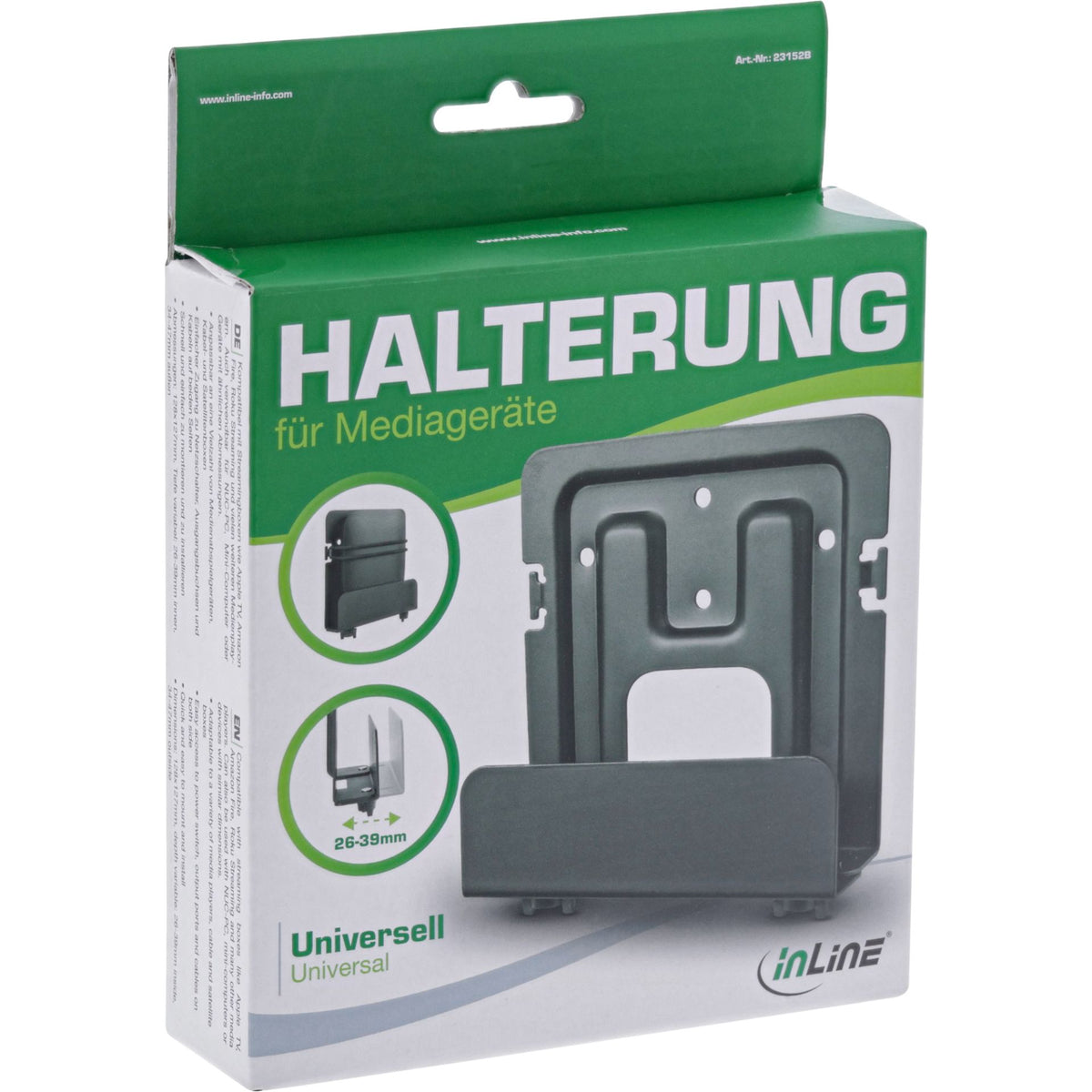 InLine universele houder voor streamingboxen en mini-pc's – verstelbaar 26–39 mm – zwart
