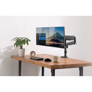 InLine dubbele monitorarm met gasveer en hoogteverstelling – 17 tot 32 inch – Zwart