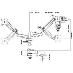 InLine dubbele monitorarm met gasveer en hoogteverstelling – 17 tot 32 inch – Zwart