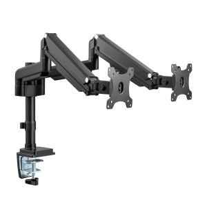 InLine dubbele monitorarm met gasveer en hoogteverstelling – 17 tot 32 inch – Zwart