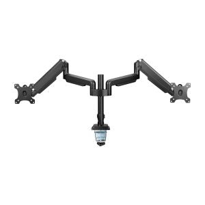 InLine dubbele monitorarm met gasveer en hoogteverstelling – 17 tot 32 inch – Zwart