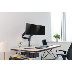 InLine dubbele monitorarm met gasveer en hoogteverstelling – 17 tot 32 inch – Zwart