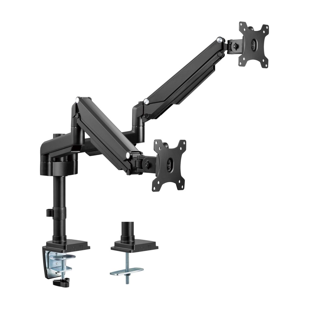 InLine dubbele monitorarm met gasveer en hoogteverstelling – 17 tot 32 inch – Zwart