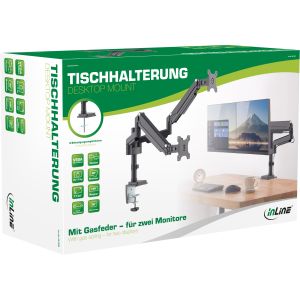 InLine dubbele monitorarm met gasveer en hoogteverstelling – 17 tot 32 inch – Zwart