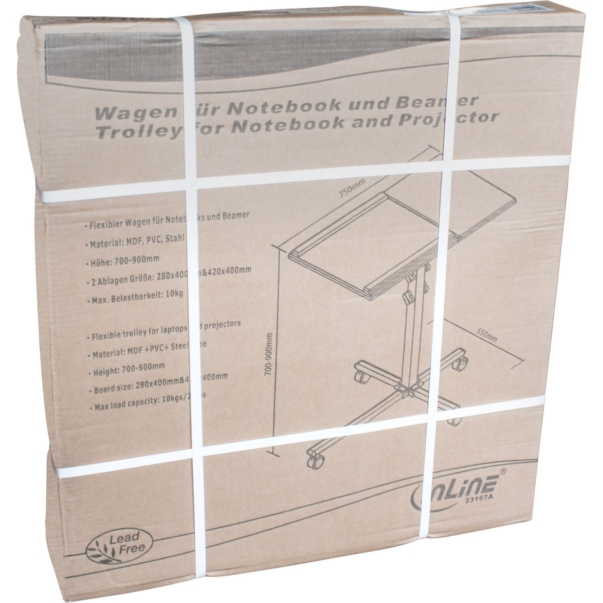 InLine verrijdbare laptop- en beamerstandaard – In hoogte verstelbaar 70–90 cm – Zwart/Zilver