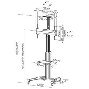 InLine verrijdbare TV vloerstandaard met plateau – 37 tot 70 inch – 50 kg – Zwart/Zilver
