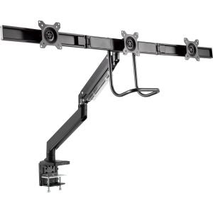 InLine verstelbare monitorarm voor 3 schermen met gasveer en USB 3.2 Gen.1 – 17 tot 27 inch – Zwart