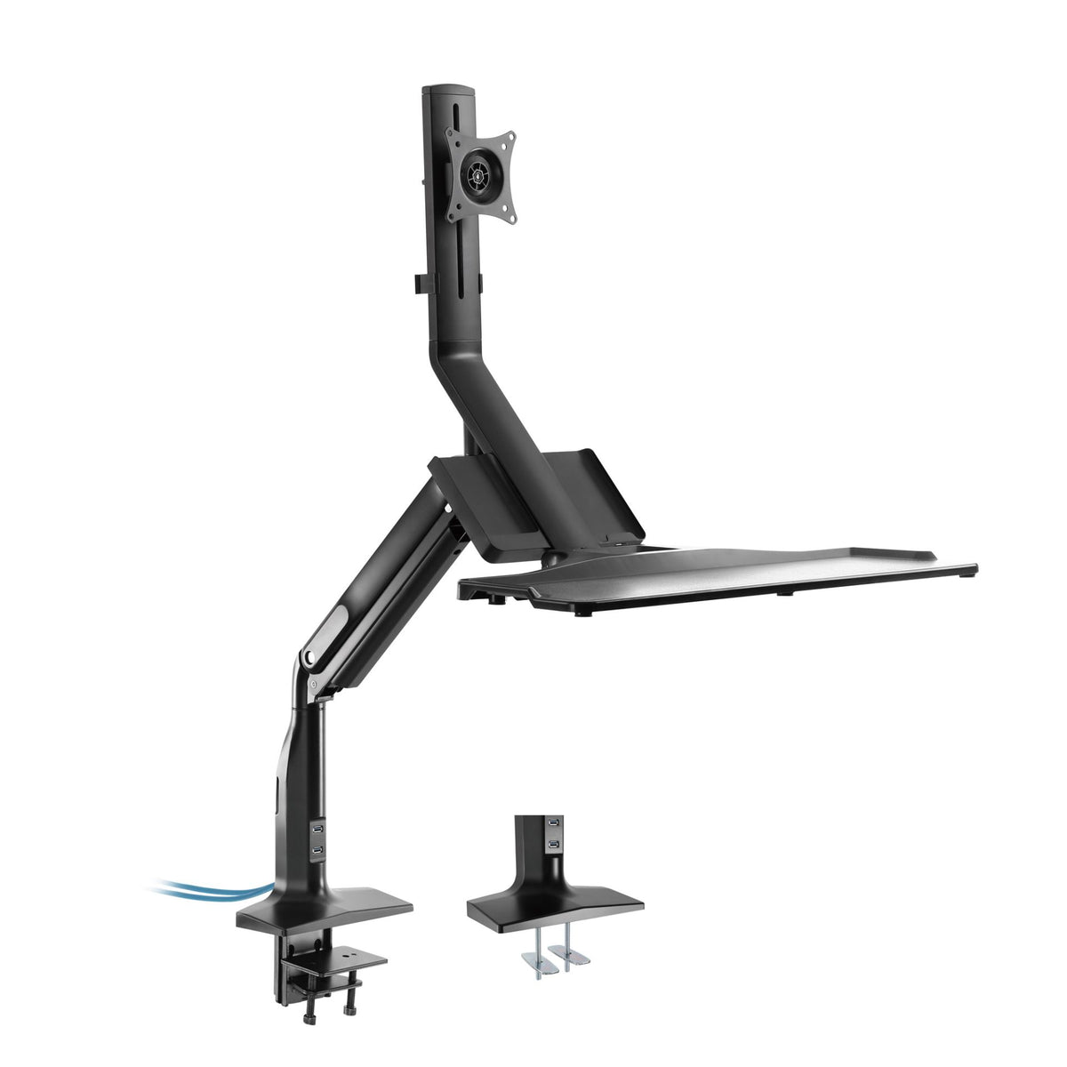 InLine verstelbare monitorarm met toetsenbordplateau en USB 3.0 – 17 tot 32 inch – Zwart