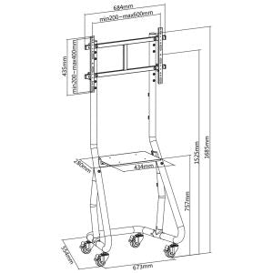InLine verrijdbare TV vloerstandaard met plateau – 37 tot 80 inch – 80 kg – Zwart
