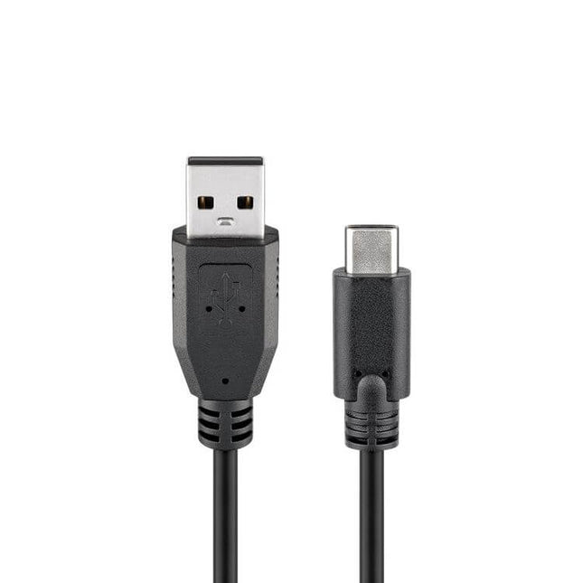 USB 2.0 snellaadkabel met Sync, 15 Watt - USB A naar USB C - 50 cm, Zwart