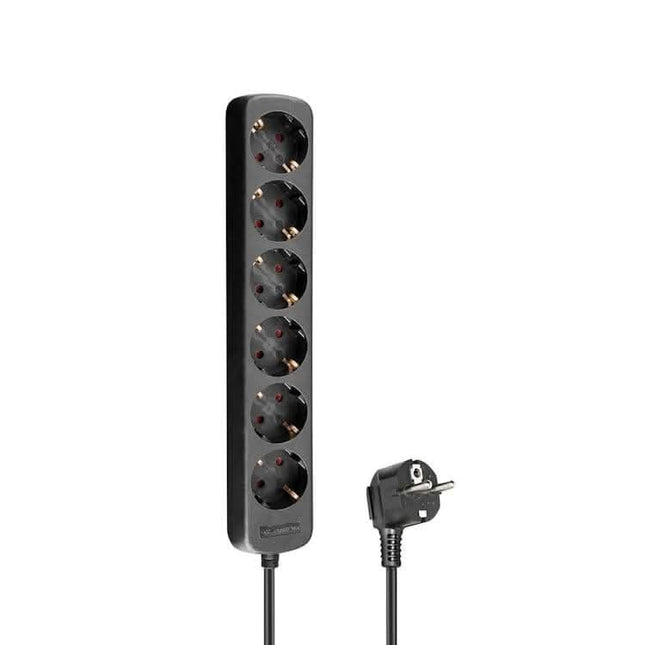 230 volt 6-voudig verdeeldoos - 3 meter- zwart