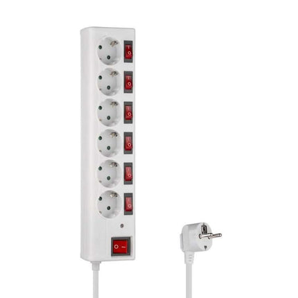 230 volt 6-voudig verdeeldoos -  1.5 meter- wit - overspanningsbeveiliging