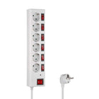 230 volt 6-voudig verdeeldoos -  1.5 meter- wit - overspanningsbeveiliging