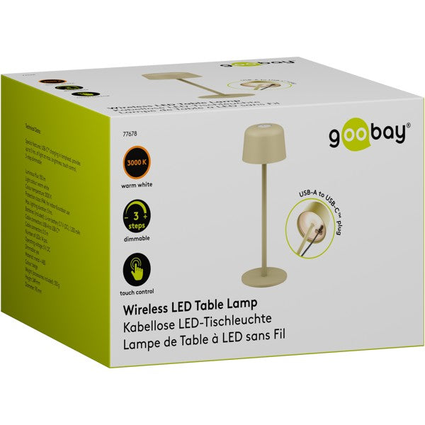 Draadloze LED-Tafellamp – 25 cm – Warm Wit – 3 Helderheidsstanden – Beige