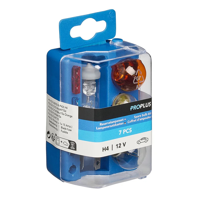 ProPlus H4 reservelampenset 12 V – 7-delig – met oranje knipperlichtlamp