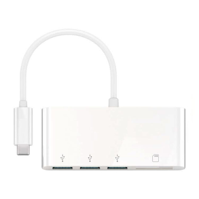 USB 3.0 hub met cardreader - USB C aansluiting naar 3x USB A - 15 cm - Wit