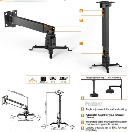 Equip projector muur- en plafondbeugel - Zwart