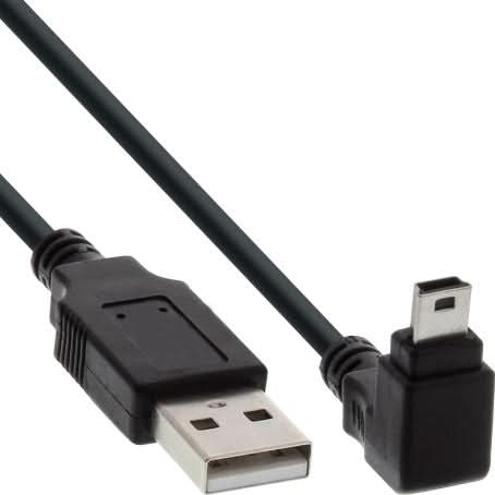 USB-A naar Mini-USB kabel 90° naar benden - 5 meter - Zwart - USB-2.0 - InLine®