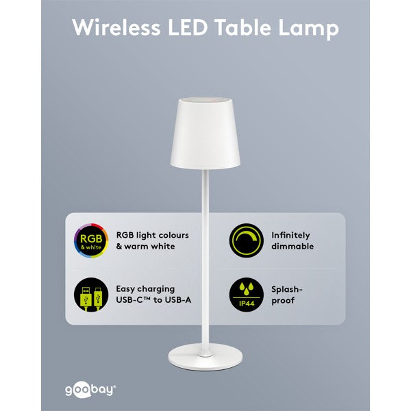 Draadloze LED-Tafellamp RGBW – 38 cm – Oplaadbaar – Wit