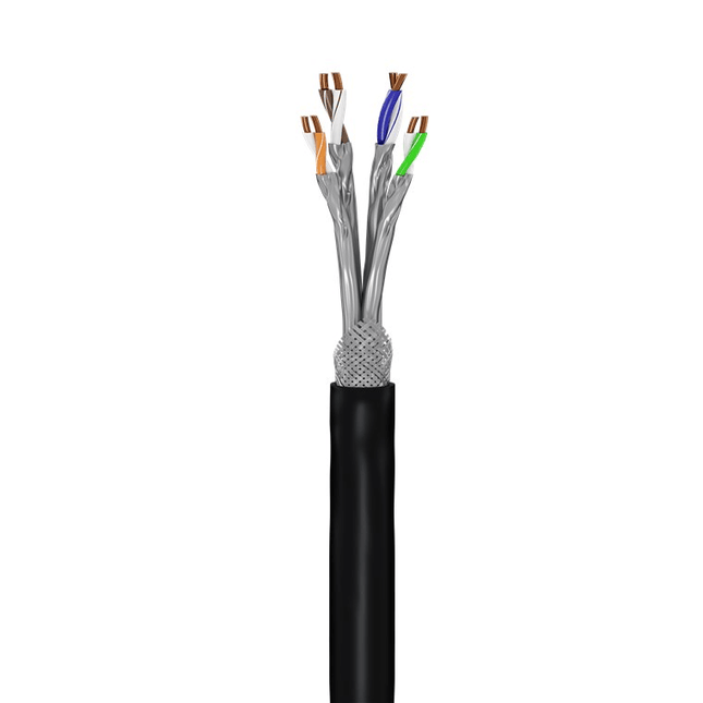Cat 7 netwerkkabel voor buiten - S/FTP (PiMF) - Stug - 50 meter - zwart - koper