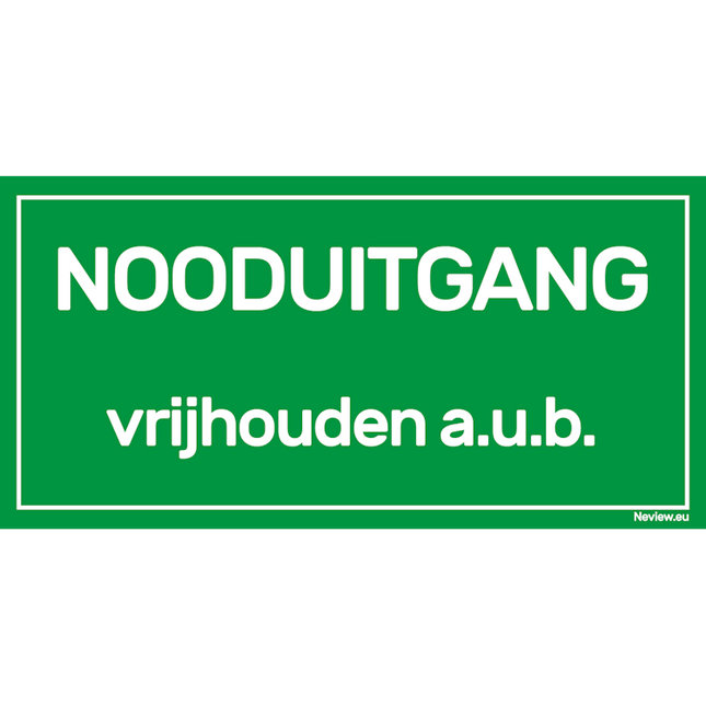 Bord nooduitgang vrijhouden a.u.b.- Groent - wit - 20x10 cm