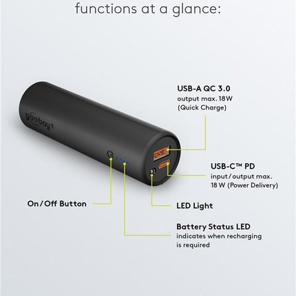 5.000 mAh powerbank  - 1x USB-C + 1x USB-A - Met PD & QuickCharge 3.0 - Met fietsbeugel