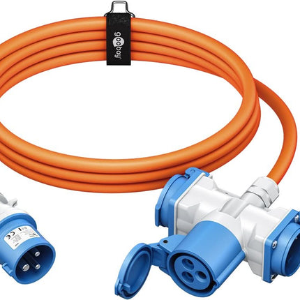 10 meter CEE camping stroomkabel - Met 2 extra stopcontacten - IP44 waterdicht - 3 x 2.5 mm² koperen kern