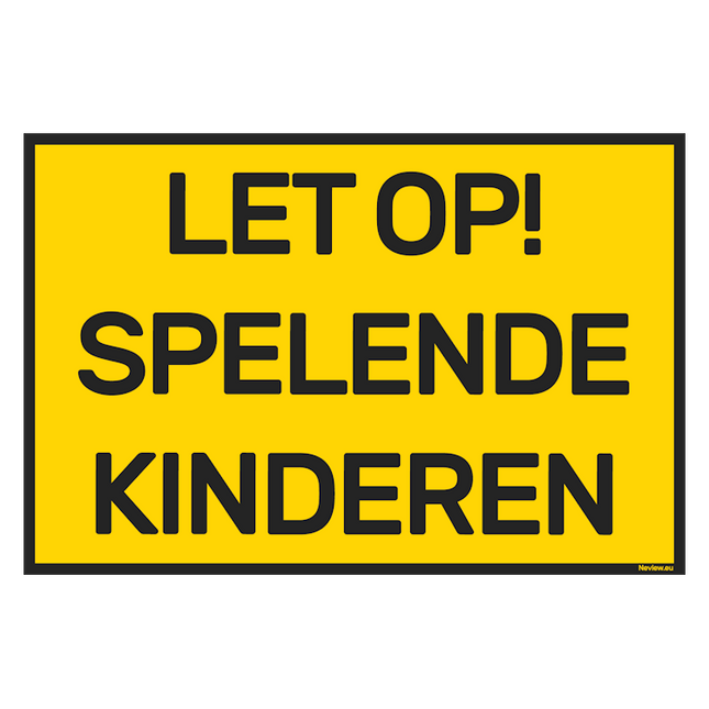 Bord let op spelende kinderen - geel - zwart - 20x30 cm