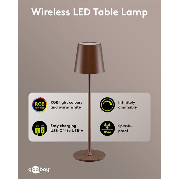 Draadloze LED-Tafellamp RGBW – 38 cm – Oplaadbaar – Koperkleurig