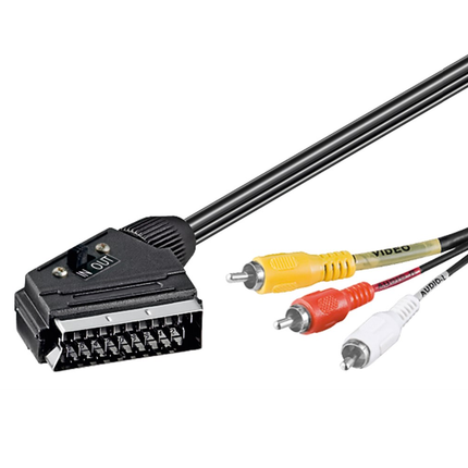 Scart naar 3 x RCA (audio + video) - Geschikt voor scart in of uit - 3 meter