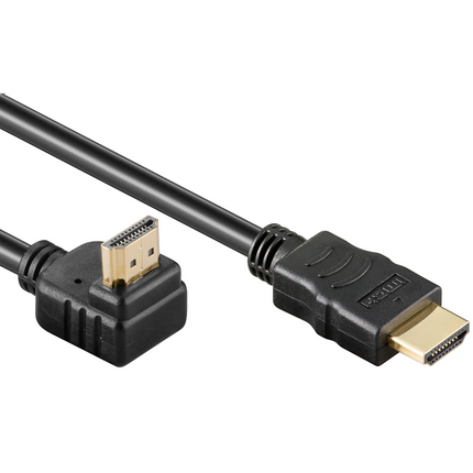 HDMI kabel verguld - Haakse connector 90° naar boven - HDMI 2.0 - (4K 60Hz + HDR - 2 meter - Zwart