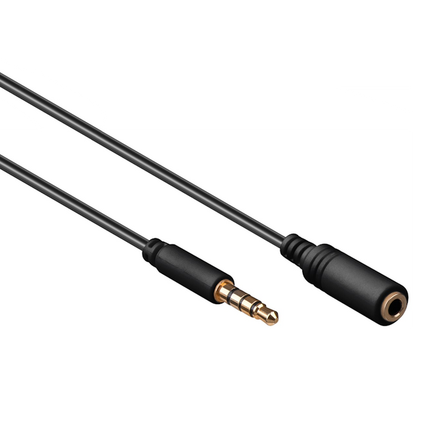 3,5 mm jack audio slim verlengkabel - 4 polig - 1 meter - Zwart - Verguld