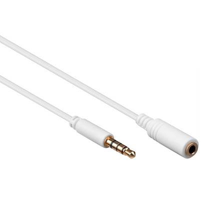 3,5 mm jack audio slim verlengkabel - 4 polig - 1,5 meter - Wit - Verguld