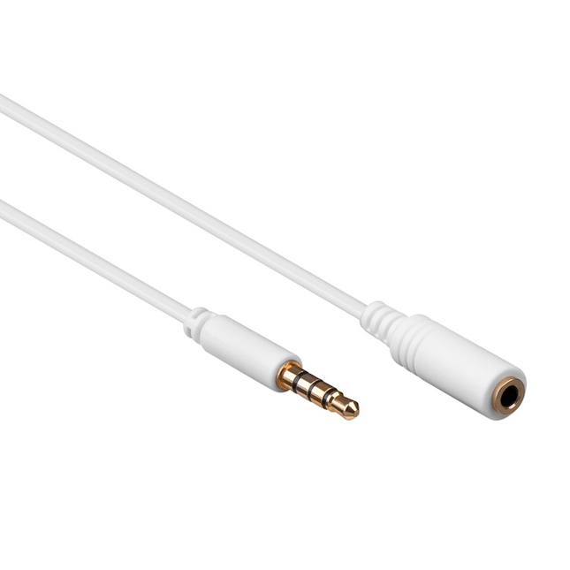 3,5 mm jack audio slim verlengkabel - 4 polig - 1 meter - Wit - Verguld