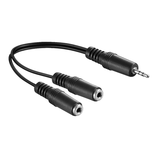 3,5 mm Jack (m) stereo naar 2x 3,5 mm Jack (v) mono splitter adapter - 20 cm - Zwart