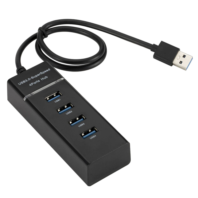 USB 3.0 hub - USB A naar 4 x USB A - Zwart