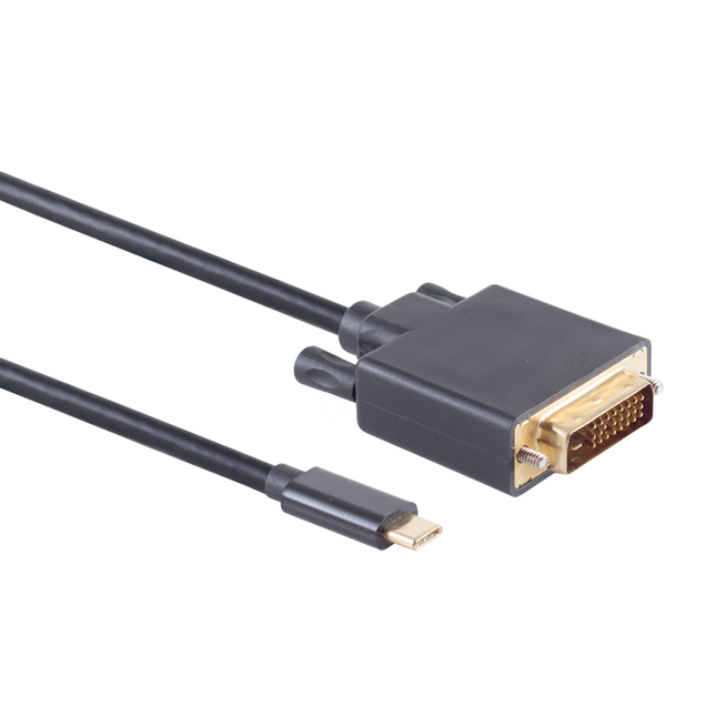 USB-C naar DVI-D Dual link kabel - Met DP Alt Mode (1929 x 1200) - 3 meter - Zwart - Verguld