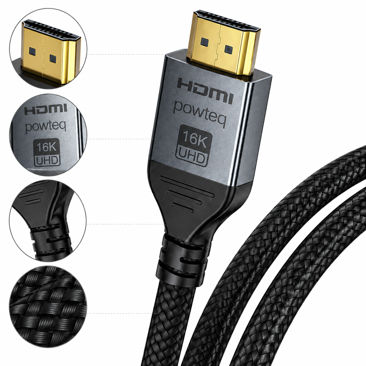 50 cm HDMI 2.2 kabel – 16K 60Hz + HDR – Nylon mantel