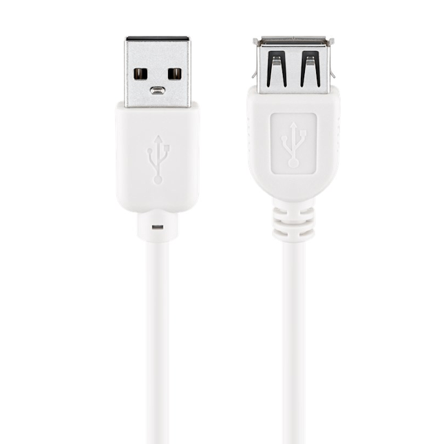 USB 2.0 verlengkabel - Male USB A naar female USB A - 5 meter - Wit